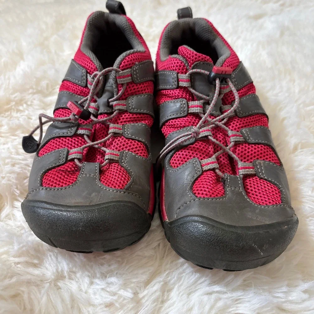 Keen Kids Pink Grey Leather Mesh Bungee Hiking Shoes Sneakers US 3 1008790
